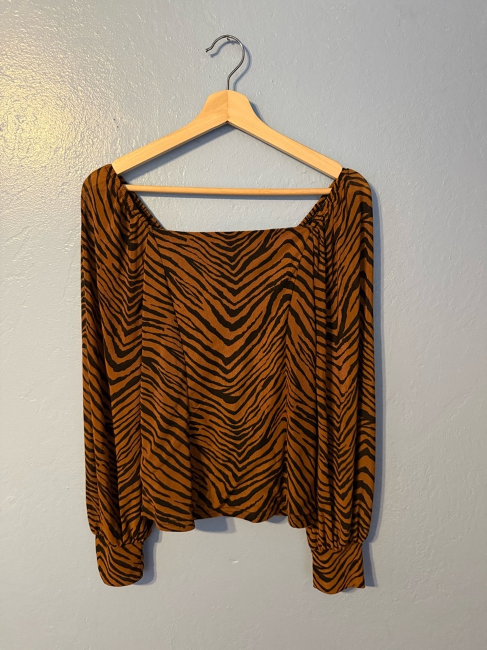 Ember Sheer Sleeves Zebra-Print Off-Shoulder Blouse